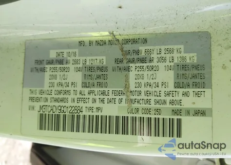 2016 Mazda Cx-9 Grand Touring from USA, damaged, VIN JM3TCADY9G0122884